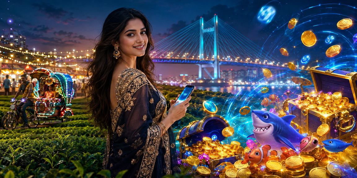ঢাকার চা বাগান পরিবেশে একজন বাংলাদেশি মোবাইলে ফিশিং গেম খেলছেন